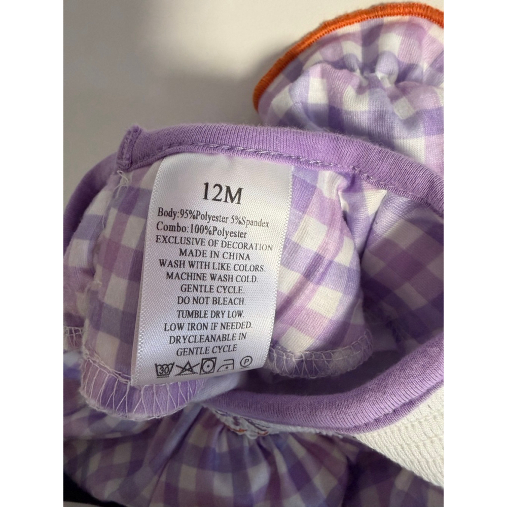 Baby Girl Jumpsuit & Romper 12 M Purple White Gingham Ghost Smocked Embroidered - Picture 4 of 7
